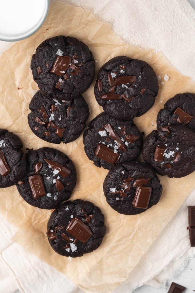 chocolate chunk cookies on parchment paper